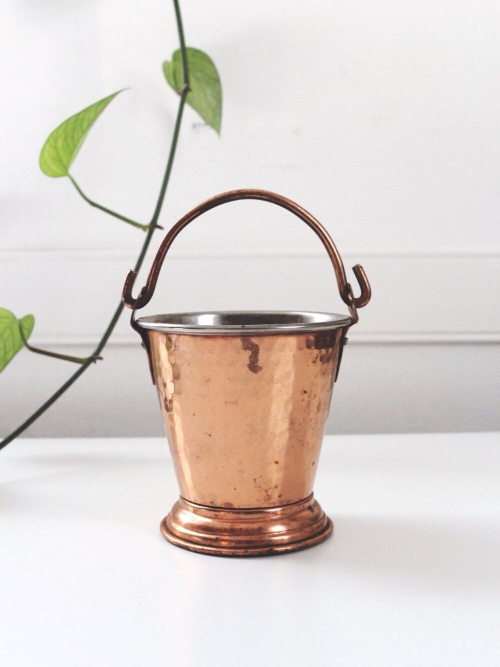 Hammered Copper Bucket Handle Stainless Steel Indian Serving Balti Pail Rustic